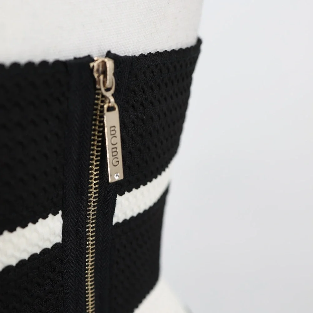 BCBGMaxAzria Alythea‎ Strapless Stripe Fit Flare Mini Dress Black Cream M
